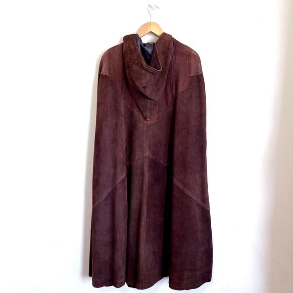 Vintage Suede Renaissance Womens Cape Cloak Size O/S Brown Western Boho Hooded - Picture 2 of 13